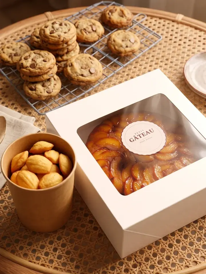 The Majlis box for 4 guests, open on a table with cookies and madeleines, home-baked in Doha