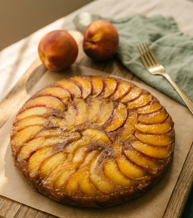Upside-down peach cake baked to order in Doha